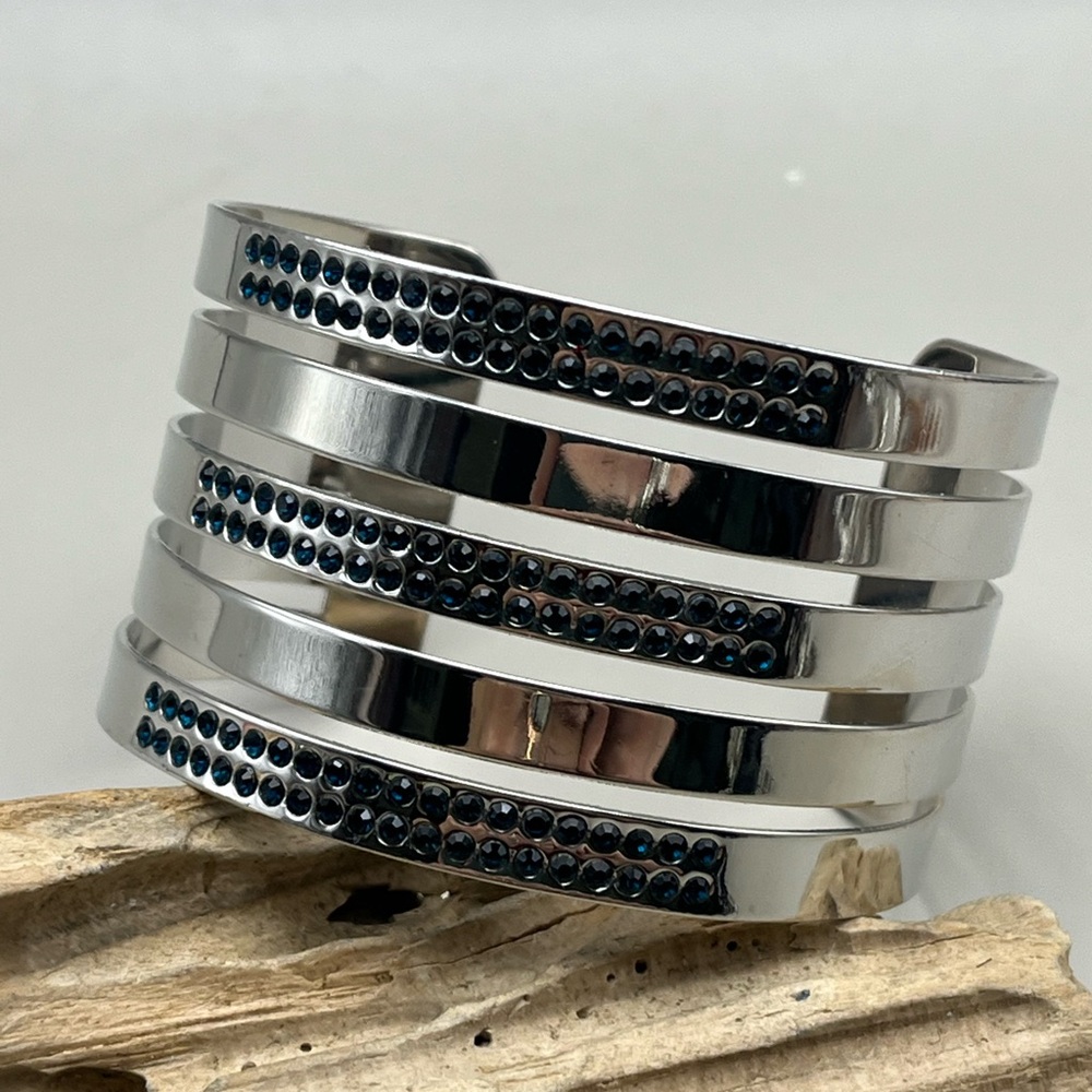 Silver Cuff Bracelet with Black Accents